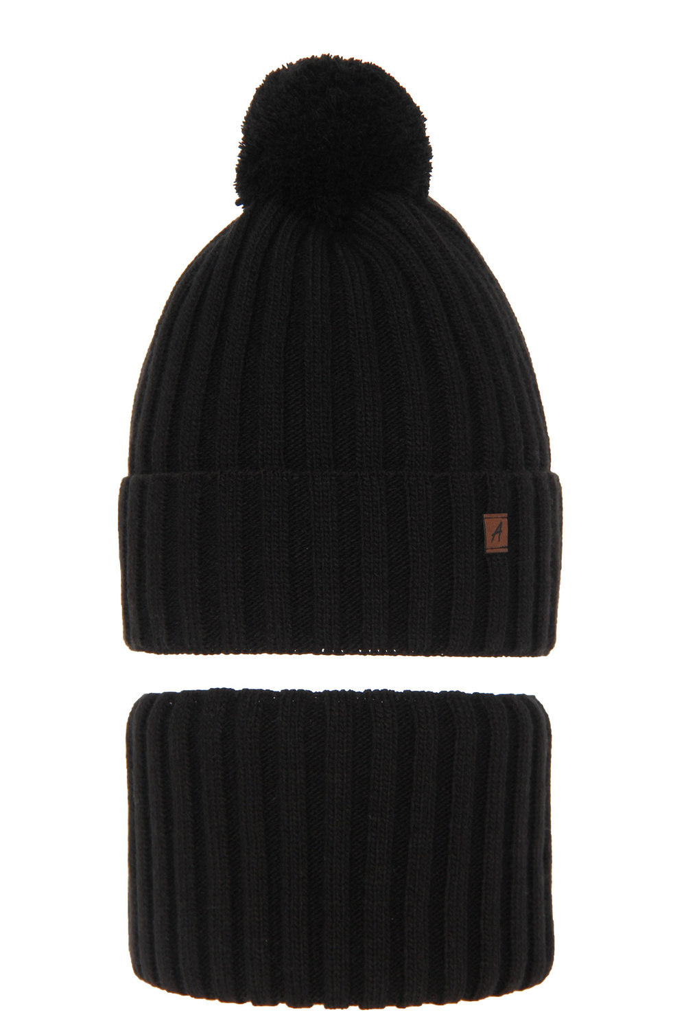 Set de iarnă pentru băieți: Căciulă și fular circular negru cu pompon Wiliam