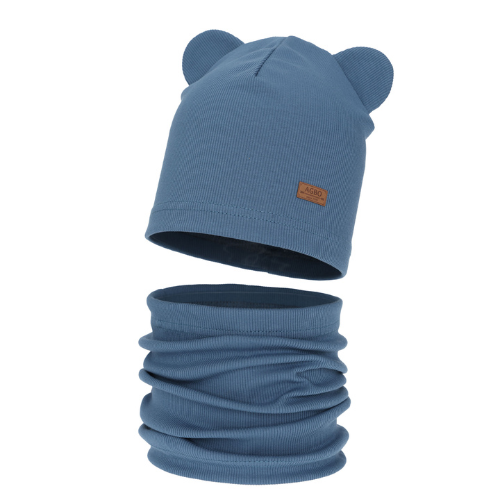 Căciulă și fular circular pentru băieți, set primăvară-toamnă, albastru Gregory