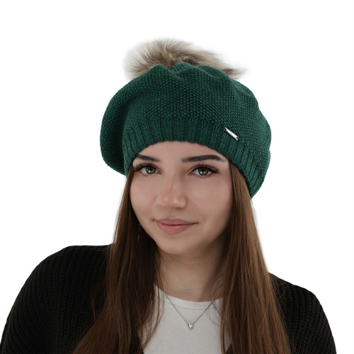 Beretă de iarnă pentru femei, verde, lână merino Bonnie