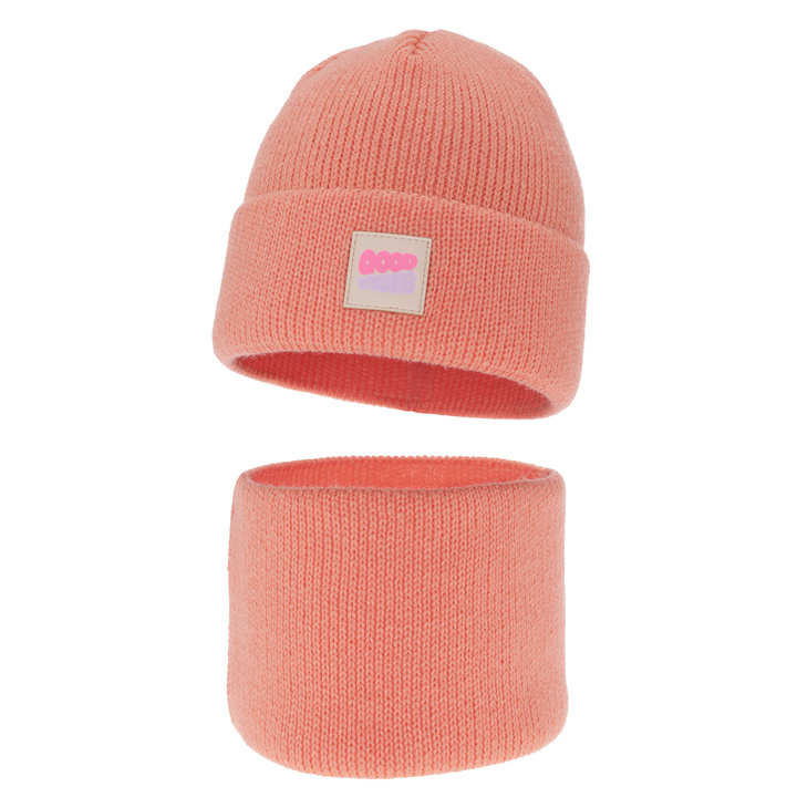 Set de iarnă pentru fete: căciulă și fular circular portocaliu Josephin