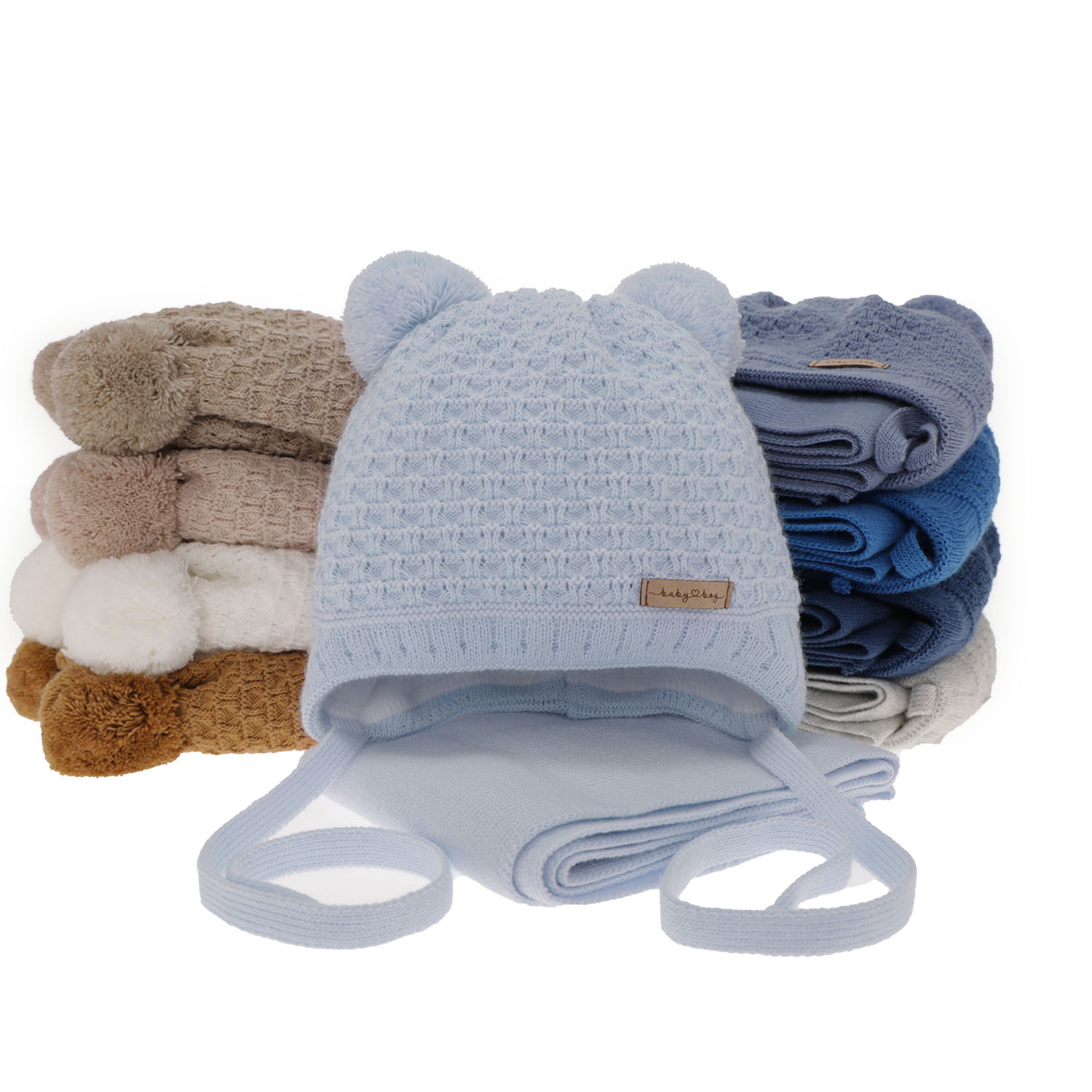 Set de iarnă pentru băieți: Căciulă și fular albastru cu doi pomponi Franki