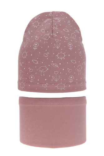 Set de primăvară-toamnă pentru fete bumbac: căciulă și fular circular roz Sesja