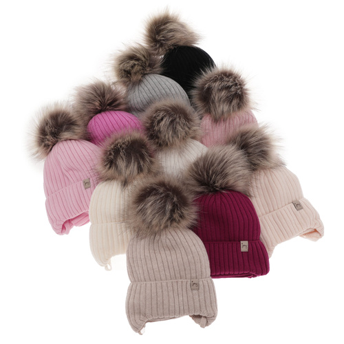 Set de iarnă pentru fete: căciulă și fular circular negru, 100% lână merino extra fină Junika