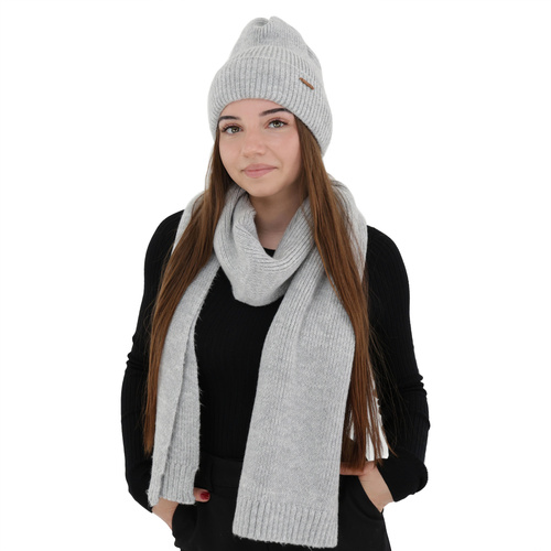 Set de iarnă pentru femei: căciulă și fular, gri, cu lână merino, Seala