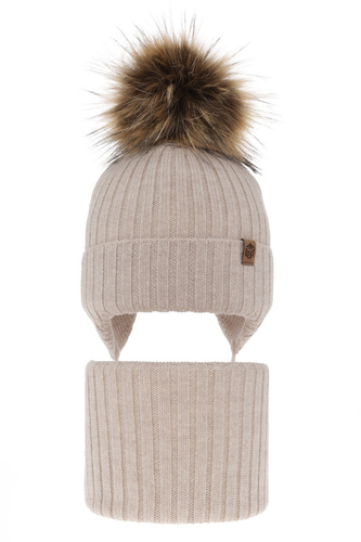 Set de iarnă pentru băieți: Căciulă și fular circular bej din 100% lână merino extra fină Juno