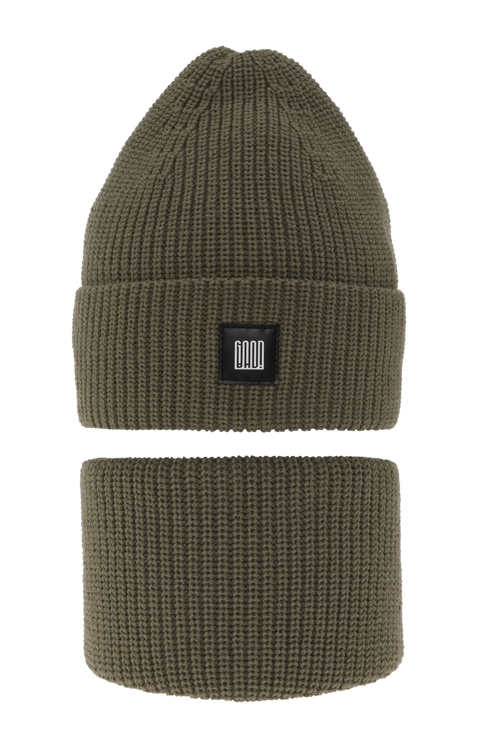 Set de iarnă pentru băieți: Căciulă și fular circular kaki Amadeo