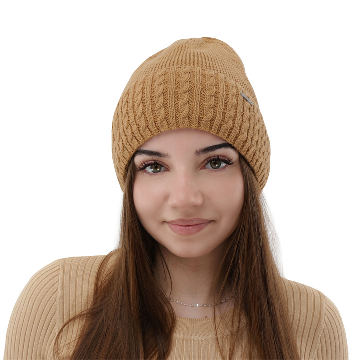 Căciulă de iarnă pentru femei din lână de merino, culoare camel Febe
