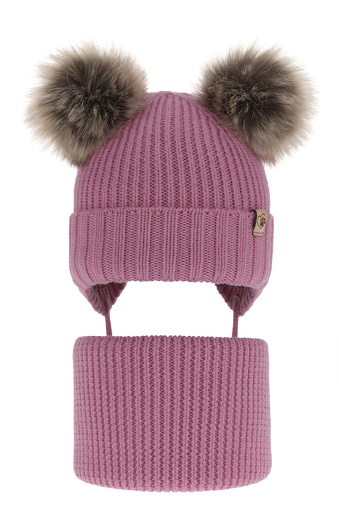 Set de iarnă pentru fete: căciulă și fular circular gri, 100% lână merino extra fină Silvia