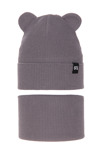 Set primăvară-toamnă pentru băieți: Căciulă și fular circular, cu bumbac, gri Grajan