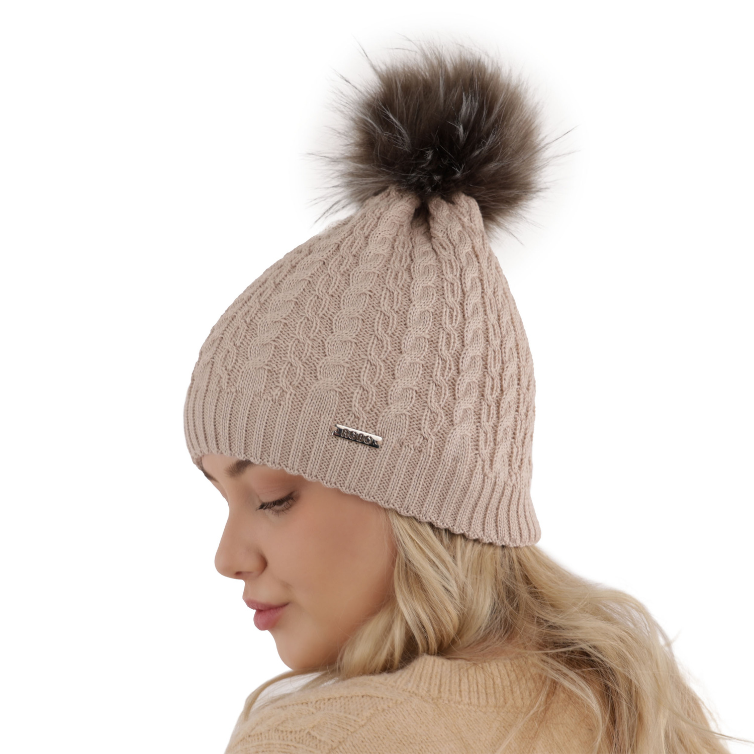 Căciulă de iarnă pentru femei, neagră, lână merino Satina