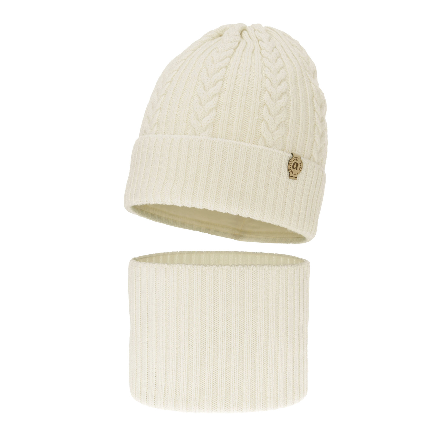 Set de iarnă pentru fete: căciulă și fular circular ecru, 100% lână merino extra fină Jenny