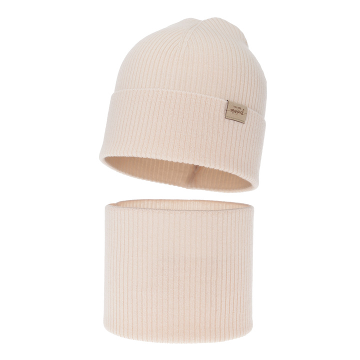 Set de primăvară-toamnă pentru fete: căciulă și fular circular, jasnoróżowy, 100% lână merino, Magenta