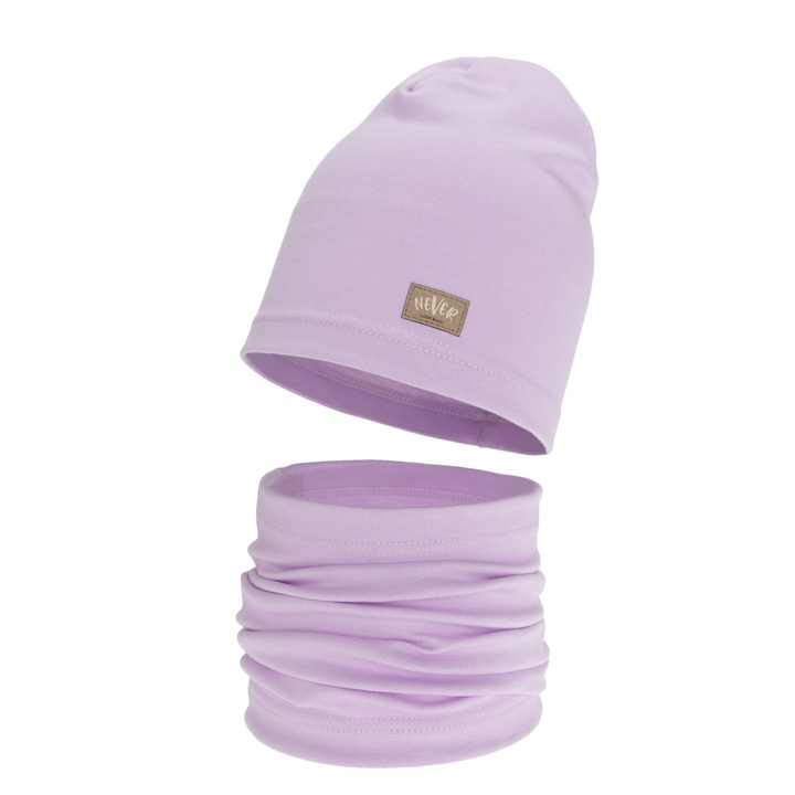 Set de primăvară-toamnă pentru fete: căciulă și fular circular, violet, din bumbac, Torila