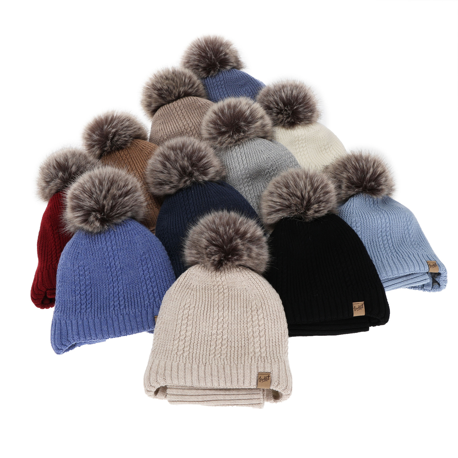 Set căciulă și fular pentru băieți, iarnă, bej, 100% lână merino, căptușit cu fleece de lână, cu șnururi Danny