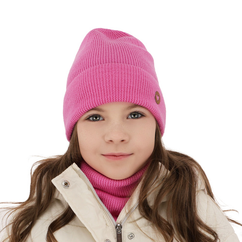 Set de primăvară-toamnă pentru fete: căciulă și fular circular purpuriu 100% lână merino extra fină Brook