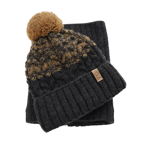 Set de iarnă pentru băieți: Căciulă și fular circular kaki cu pompon Travis
