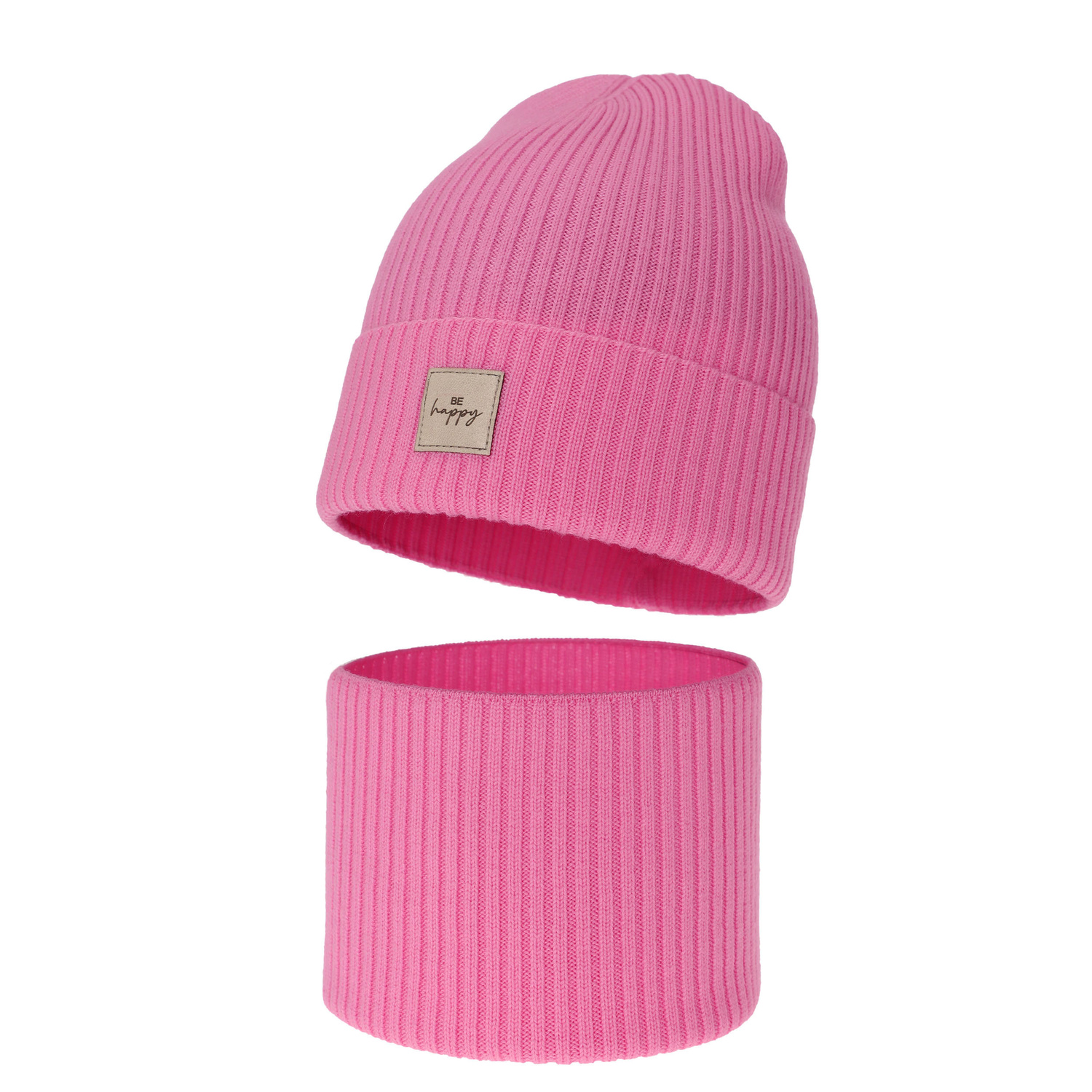 Set de primăvară-toamnă pentru fete: căciulă și fular circular, roz, 100%, lână merino, Vanita