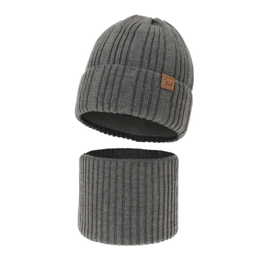 Set de iarnă pentru băieți: Căciulă și fular circular gri Klaris