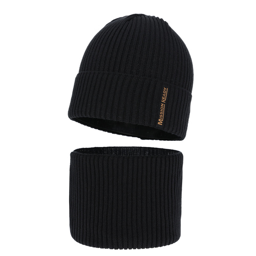 Set căciulă și fular pentru băieți primăvară-toamnă, cu bumbac, negru, Norwin