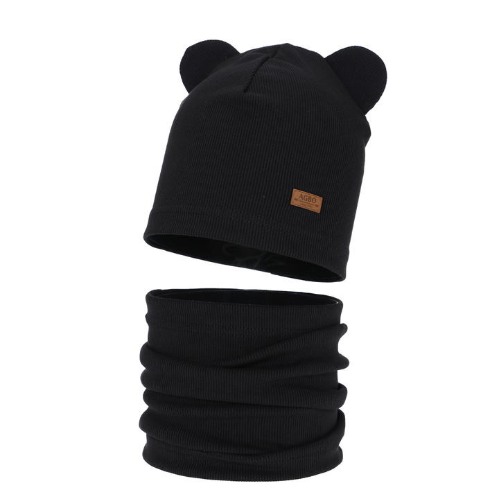 Căciulă și fular circular pentru băieți, set primăvară-toamnă, negru Gregory