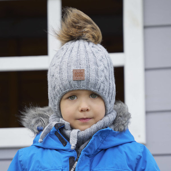 Set de iarnă pentru băieți: Căciulă și fular circular gri cu pompon Casper